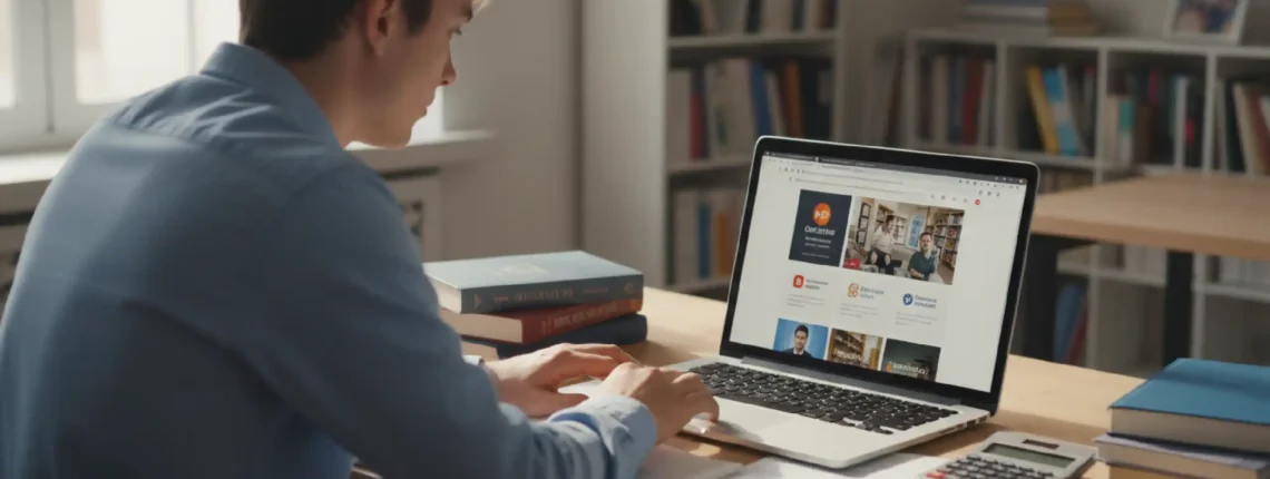 Student looking for online math tutoring on a computer.