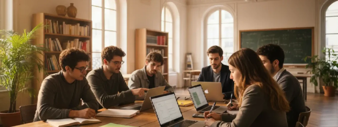 Young people studying math together in a room.