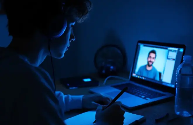 élève prenant un cours de mathématiques avec son professeur particulier en visio