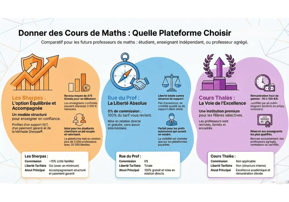 Overview of the 3 best platforms for teaching private math lessons in France.