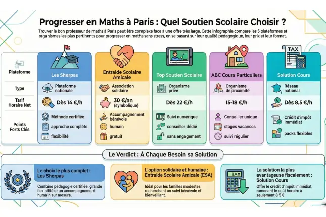Comparison of math tutoring organisations available in Paris.